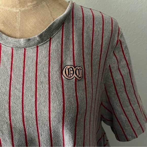 OPENING CEREMONY sz L Gray Tee Flowy Sides Red Stripe - Picture 3 of 10